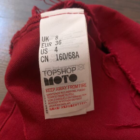 Topshop Moto red denim mini skirt size 4 - Picture 5 of 9